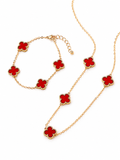 Collar de Trébol Relleno y Pulsera de Oro de para Mujer.