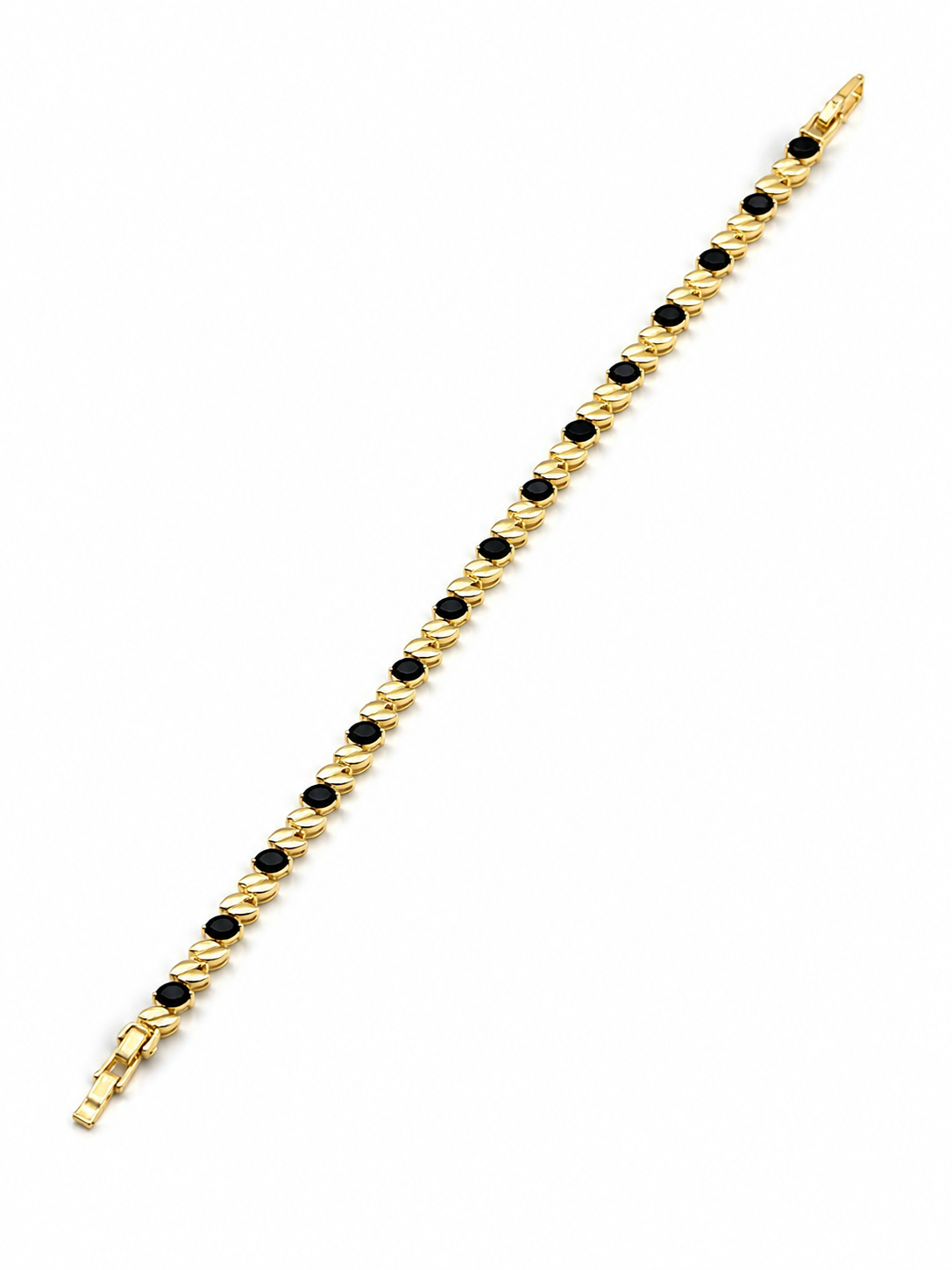 Pulsera de Tenis Dorada con Piedras Negras