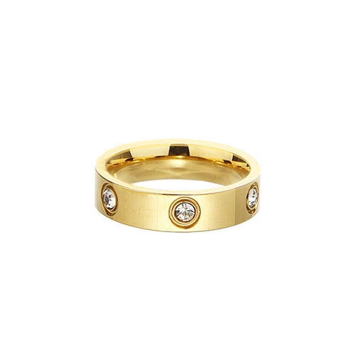 Anillo De Acero Con Incrustación De Circón Y Diseño Galvanizado