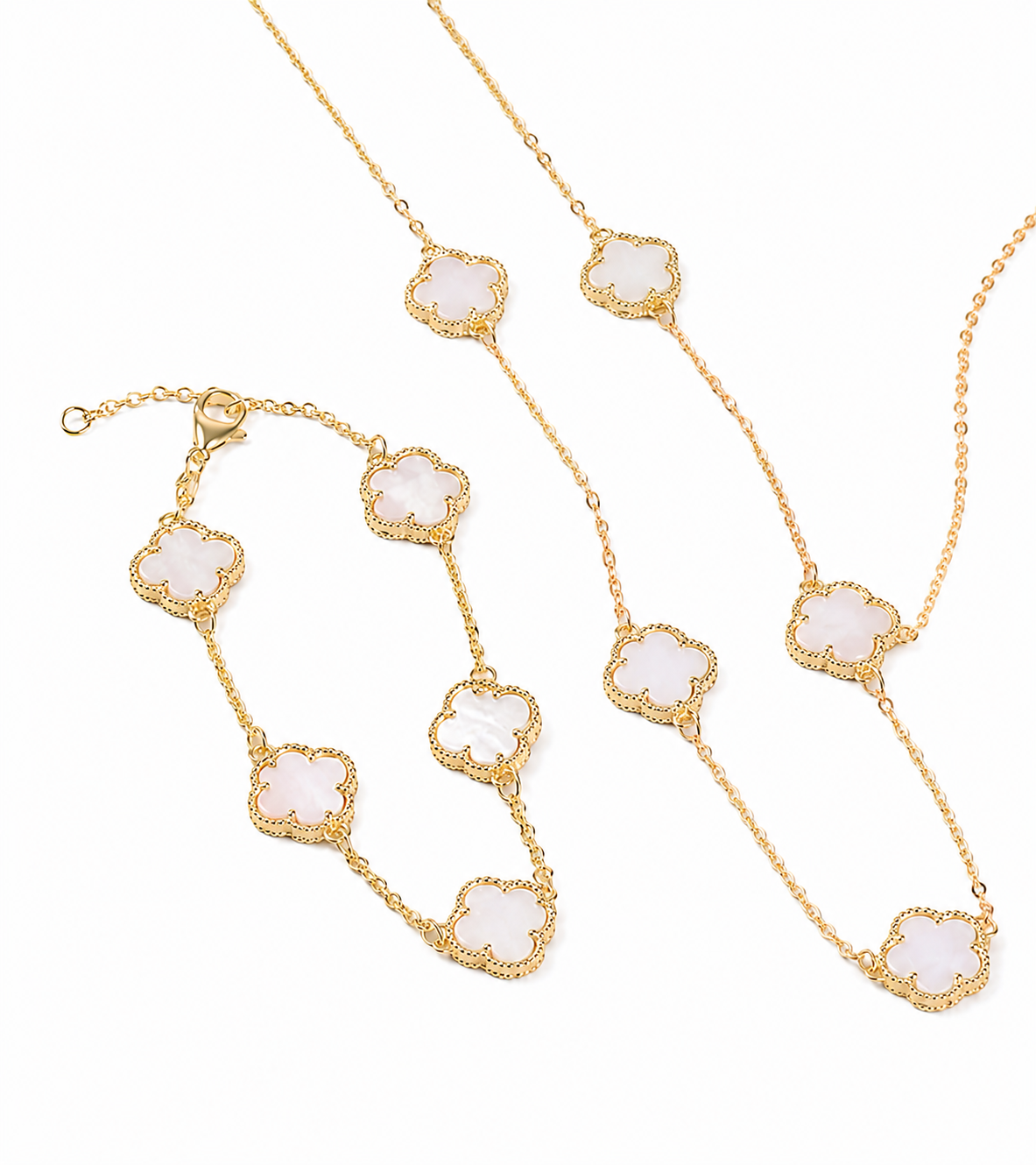 Collar de Trébol Relleno y Pulsera de Oro de para Mujer.