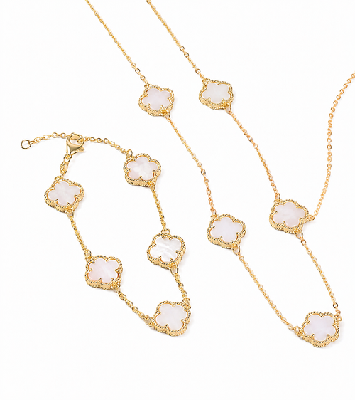 Collar de Trébol Relleno y Pulsera de Oro de para Mujer.