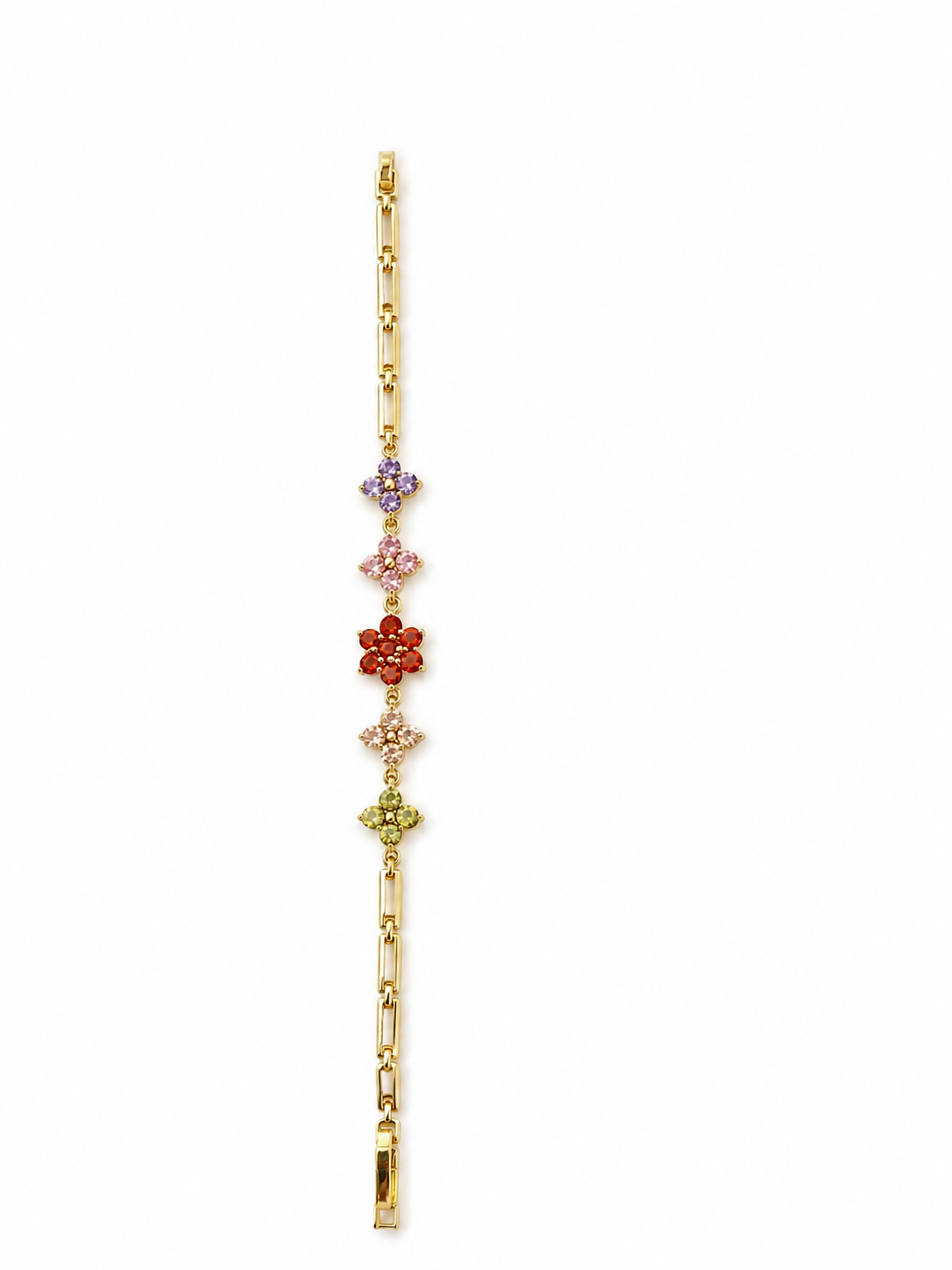 Pulsera de Lujo con Flores de Latón con Circonita Chapado en Oro.