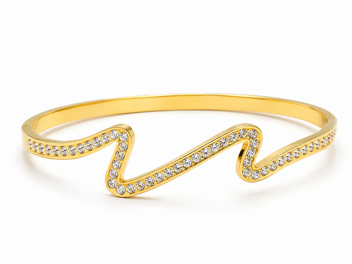 Brazalete Dorado con Circonitas para Mujer/ Anillo Dorado con Brillantes