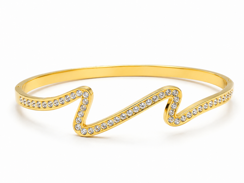 Brazalete Dorado con Circonitas para Mujer/ Anillo Dorado con Brillantes